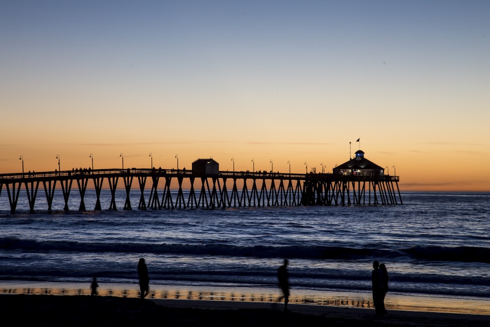 silhouette of people on beach during sunset