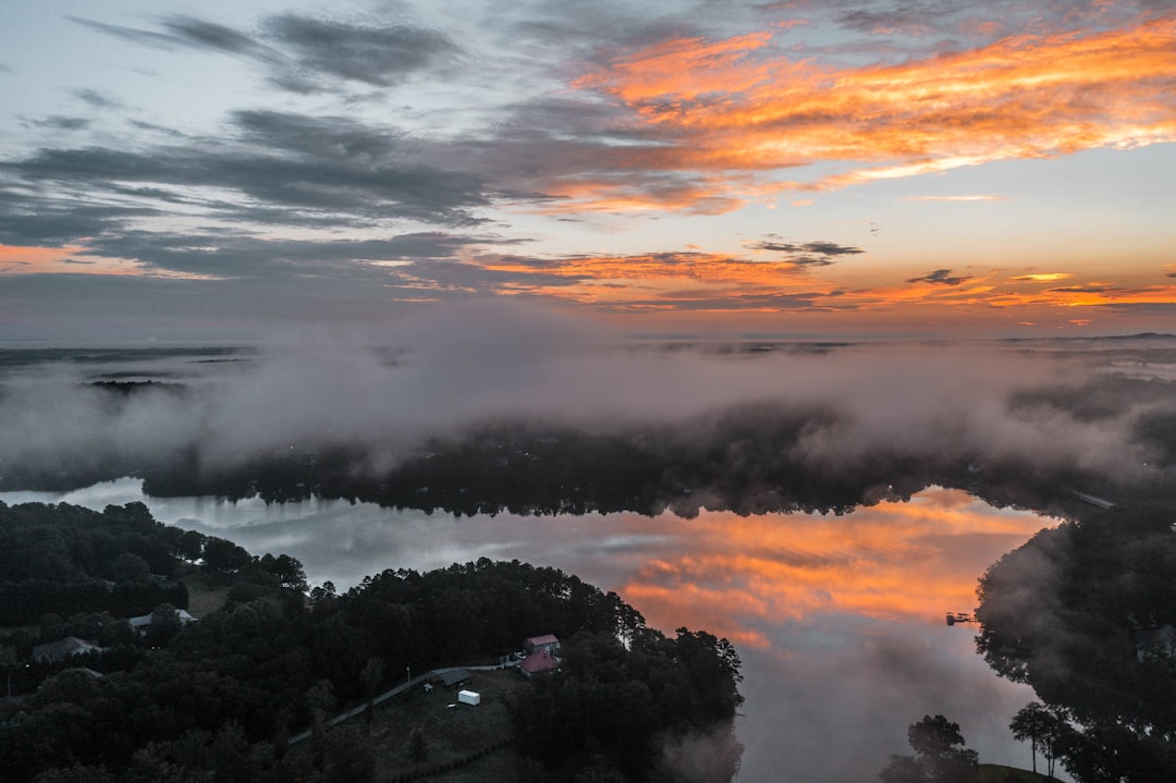 aerial view of city during sunset