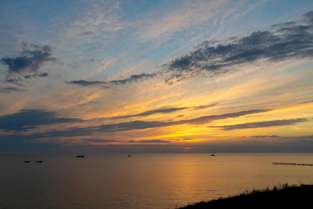 body of water under cloudy sky during sunset