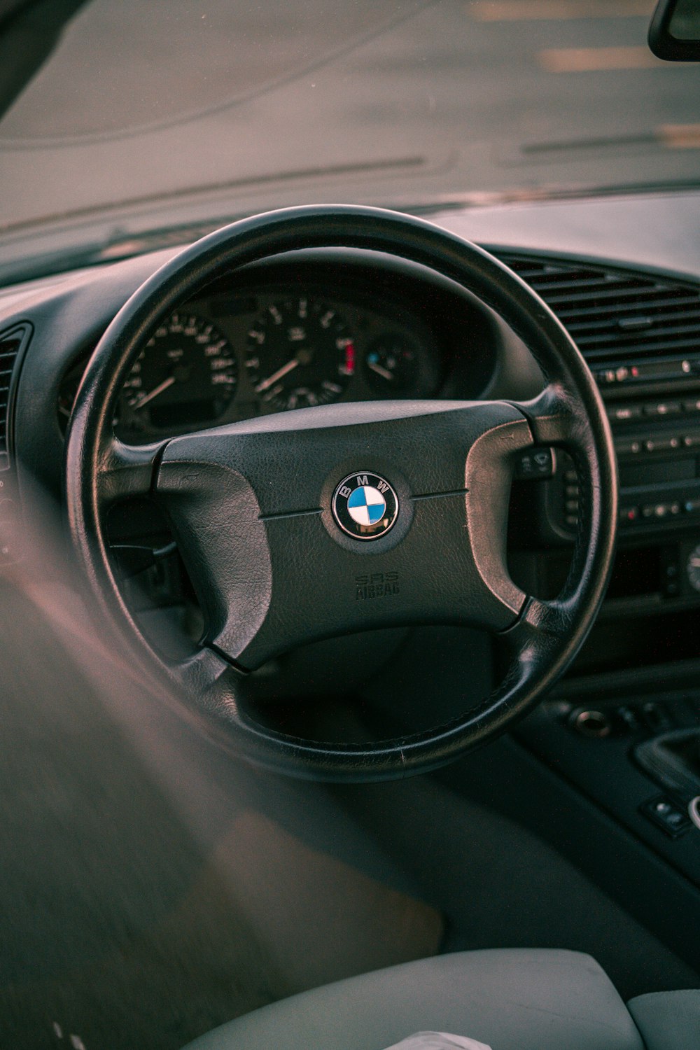 black bmw car steering wheel