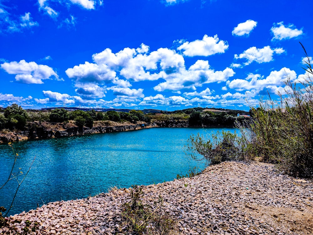 blue lake under blue sky and white clouds during daytime