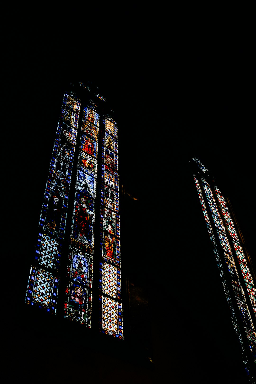 blue red and yellow glass window