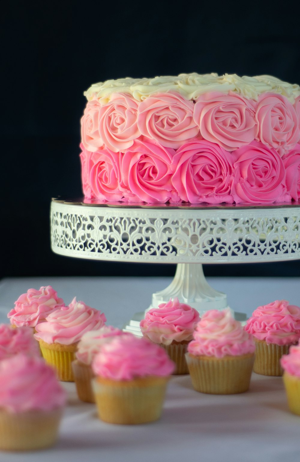 pink and white floral cake