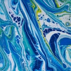 acrylic pouring blue white yellow