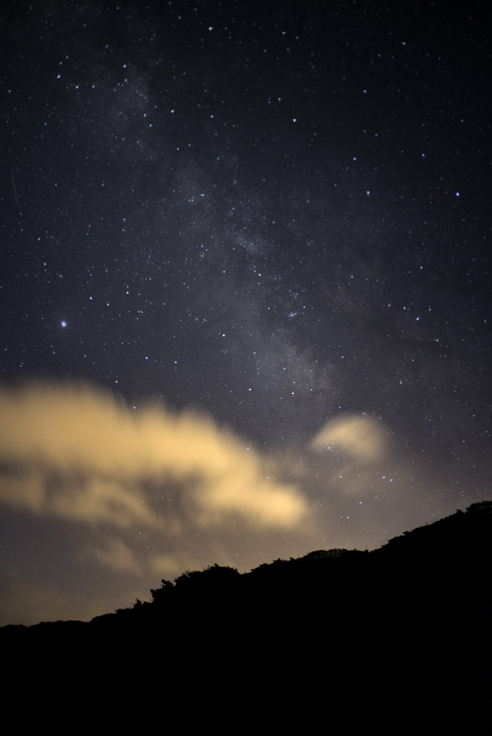 the night sky is filled with stars and clouds