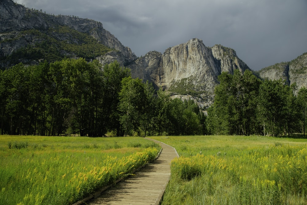 green grass field near mountain under white clouds during daytime