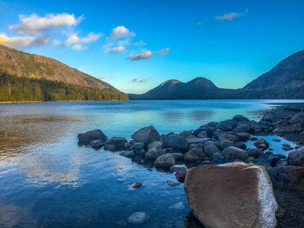 gray rocks on body of water during daytime