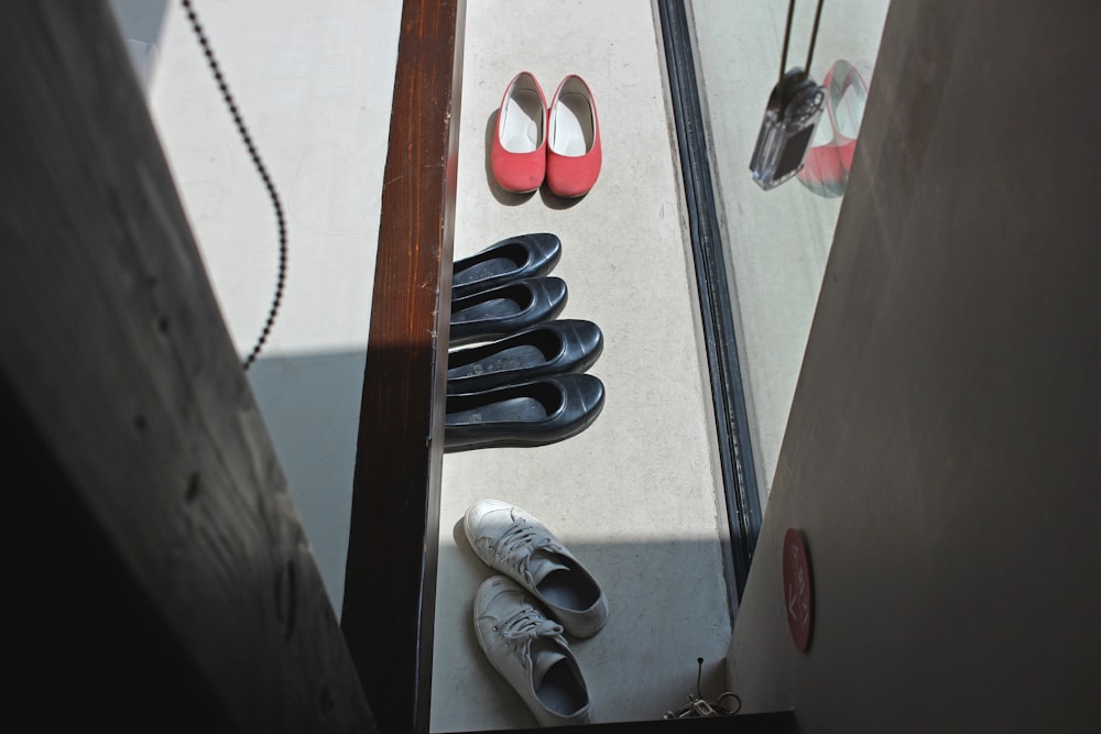 red and white flip flops