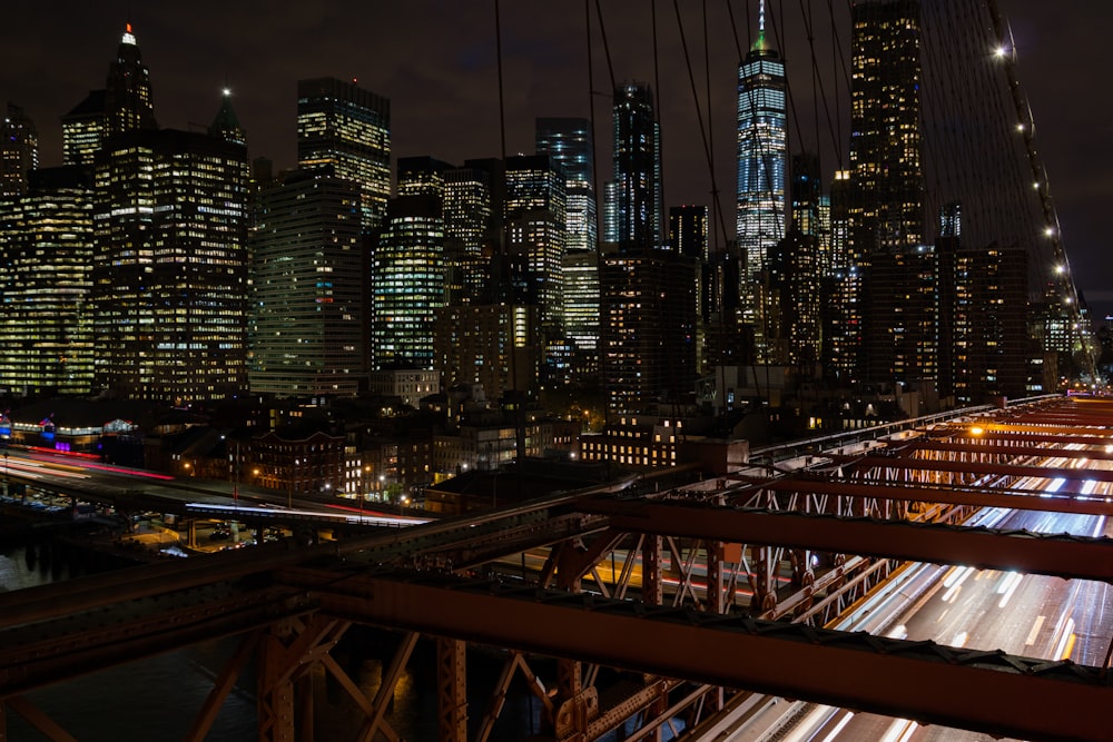 city skyline during night time