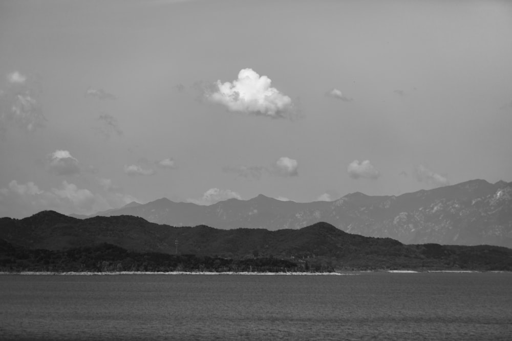 grayscale photo of mountain ranges