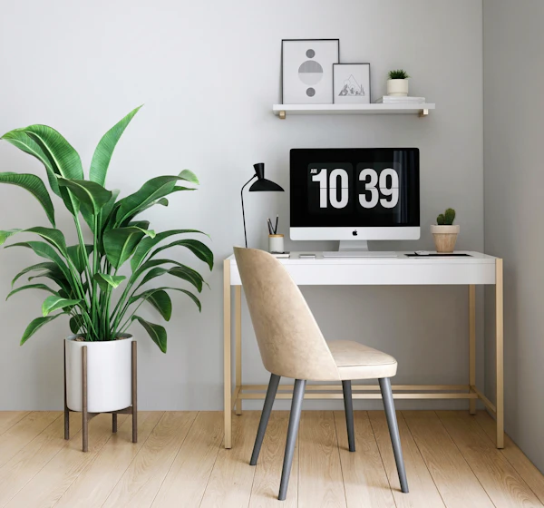 Clean minimal home office desk setup