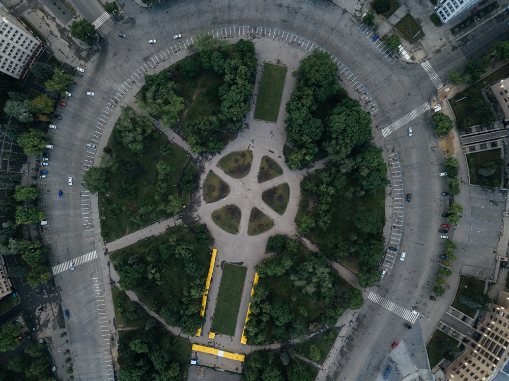 top view of a gray and yellow tower