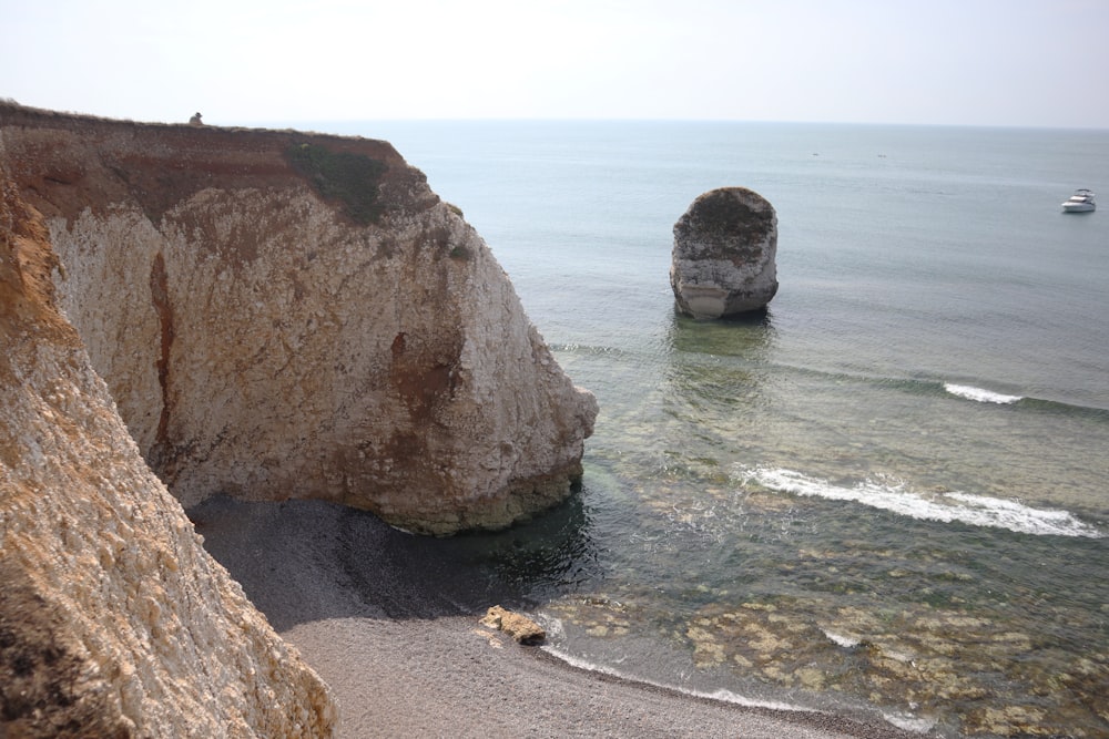 brown rock formation on sea shore during daytime