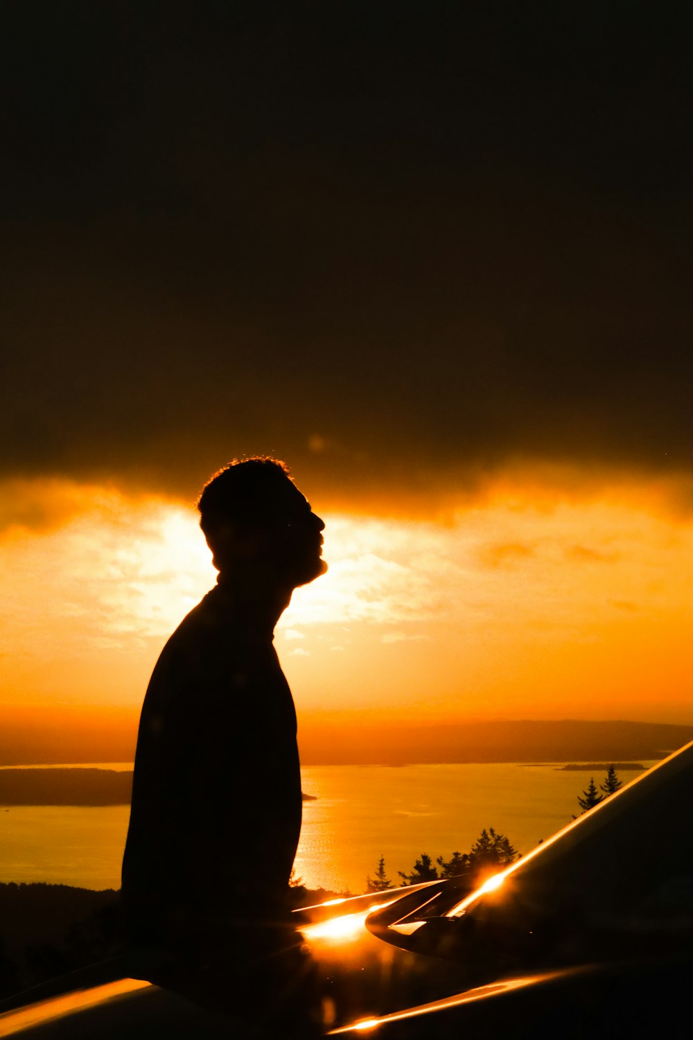 silhouette of man standing during sunset