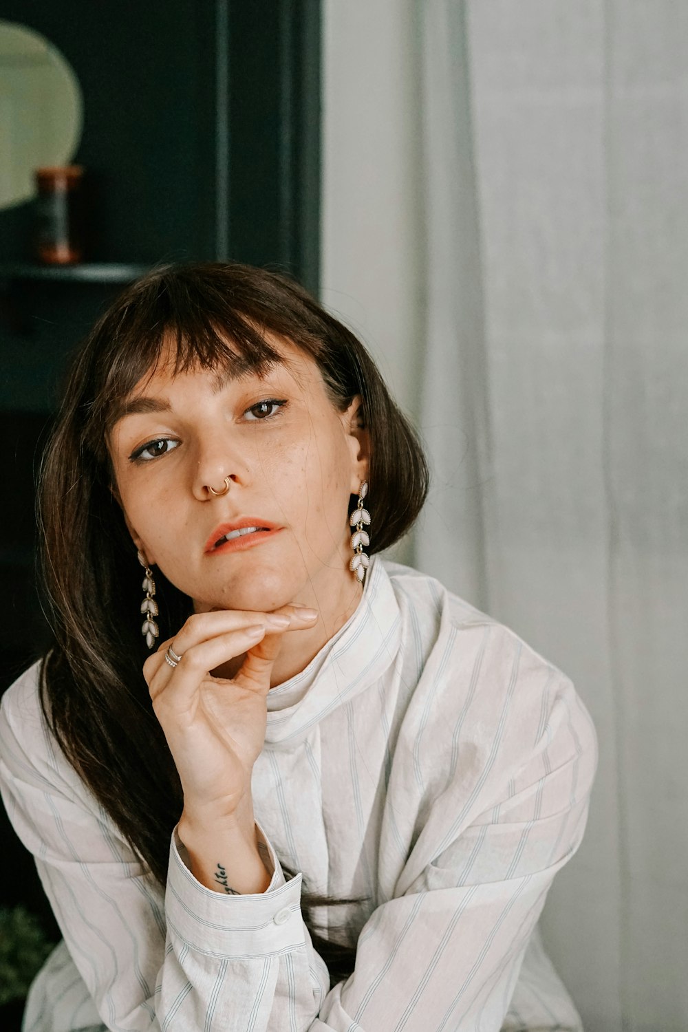 woman in white dress shirt