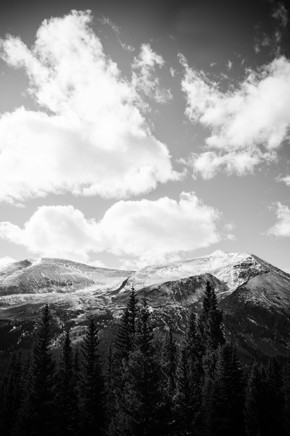 grayscale photo of snow covered mountain