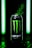 A can of Monster Energy drink is prominently featured, with green splashes erupting from its top. It is lit by vivid green lights, creating a dynamic and energetic atmosphere.