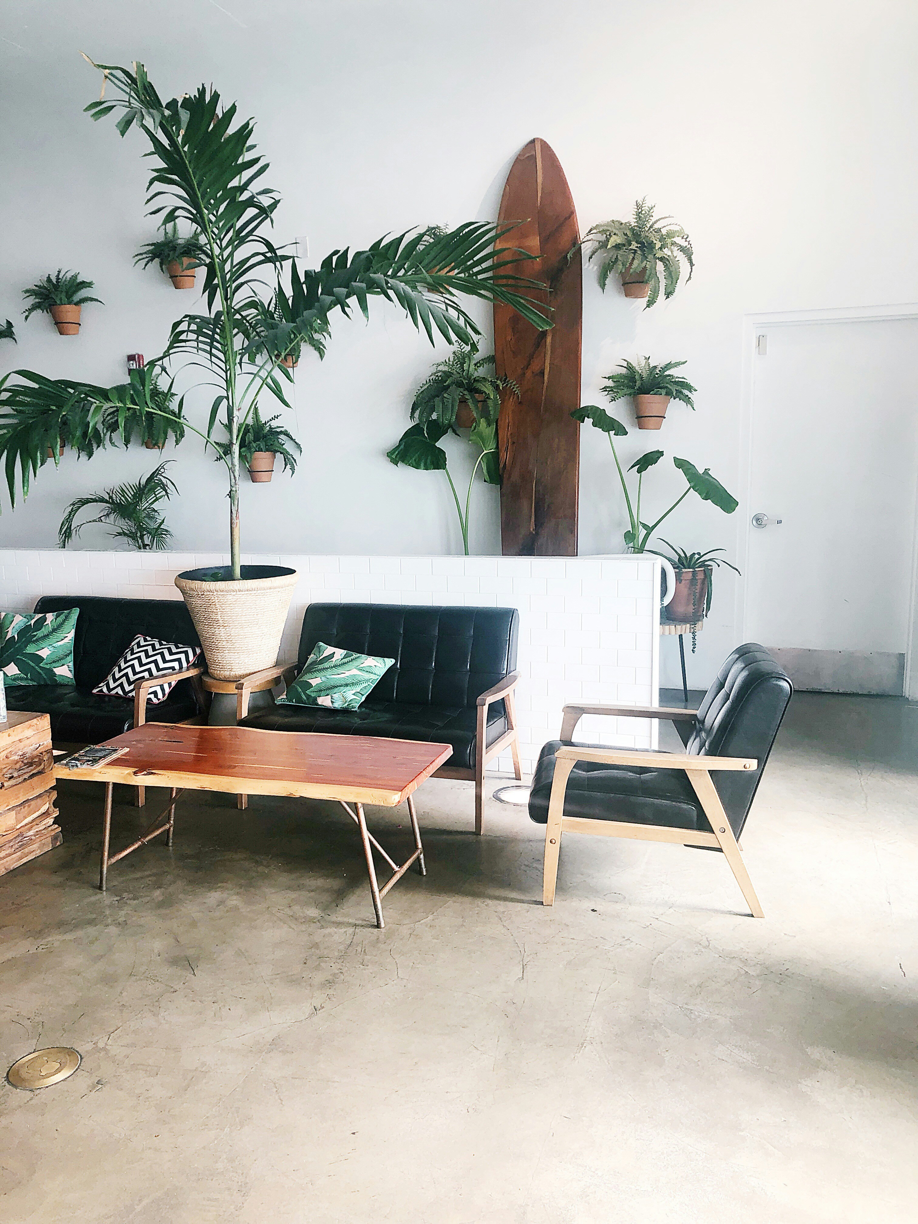 Mesa y sillas de madera verde y marrón