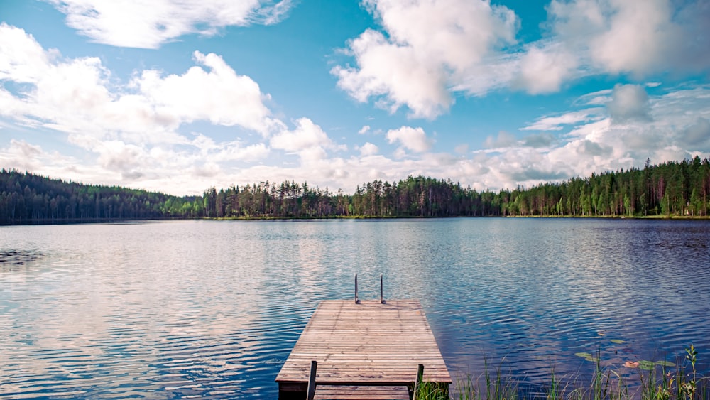 Braunes Holzdock am See tagsüber