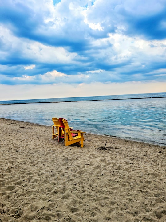 brown wooden chair on beach during daytime in Harbourfront Canada