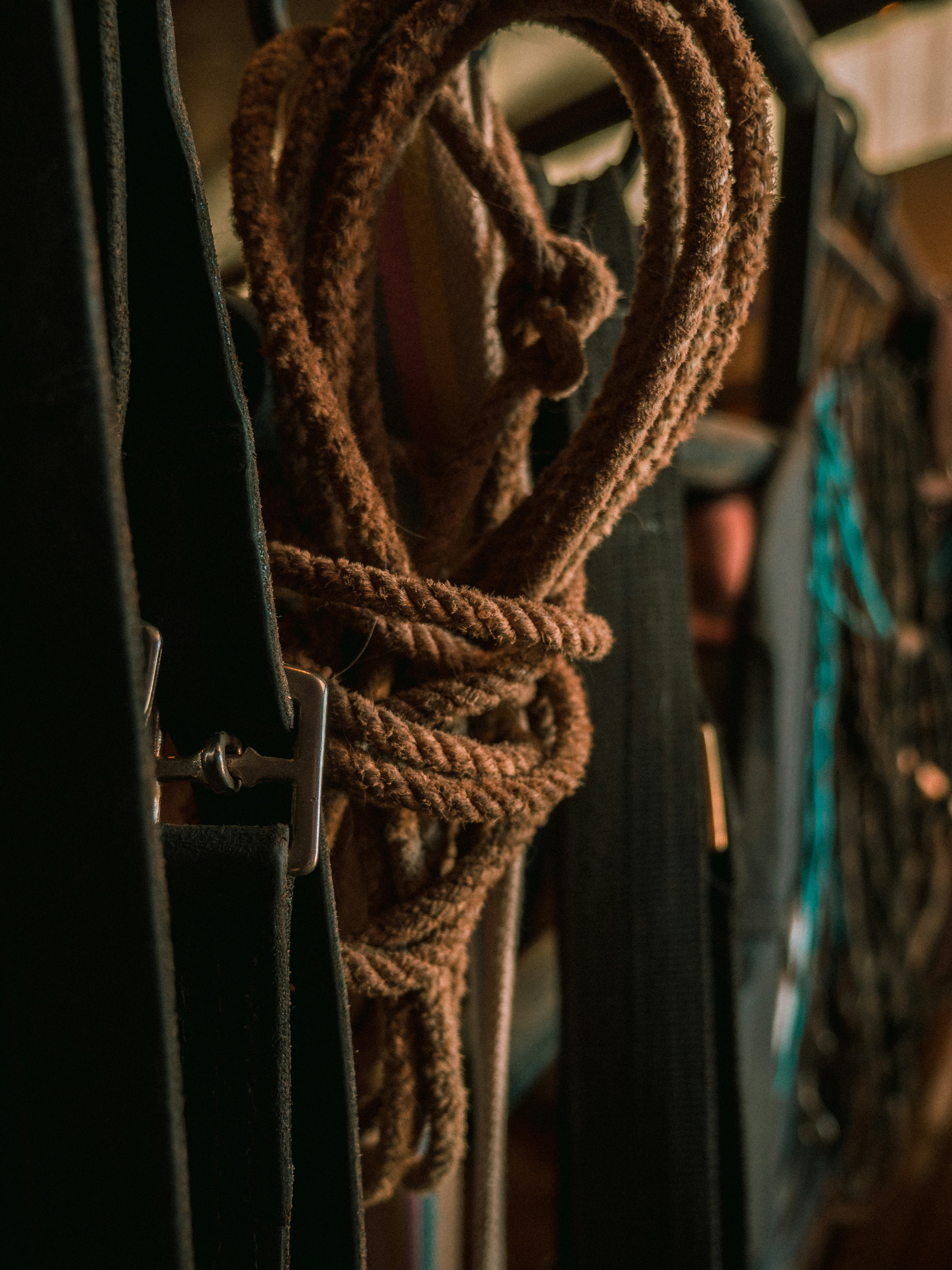 brown rope on black metal fence