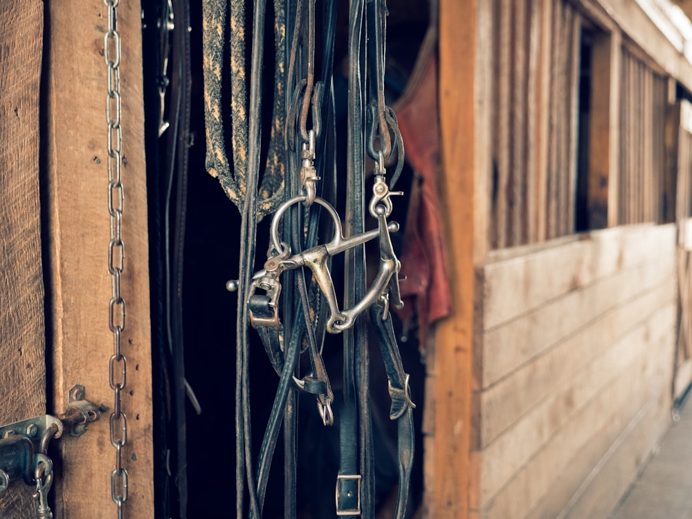 black and white textile on brown wooden wall