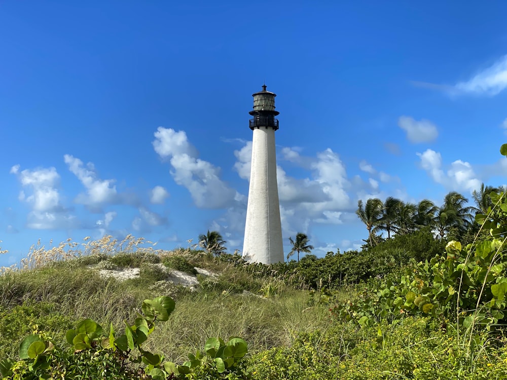 weißer und schwarzer Leuchtturm unter blauem Himmel tagsüber