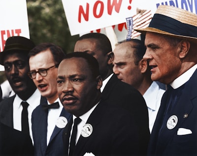 Dr. Martin Luther King, Jr. and Mathew Ahmann in a crowd of demonstrators at the March on Washington