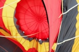 A close-up of a colorful fabric used in canopies.