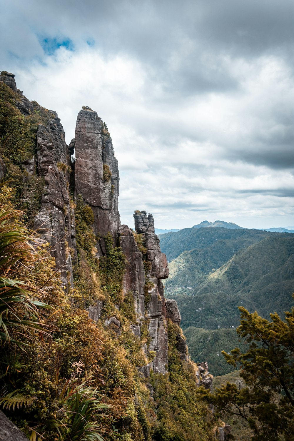 green trees on rocky mountain under cloudy sky during daytime