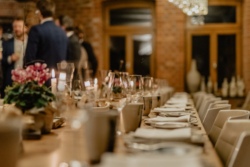 clear drinking glasses on table