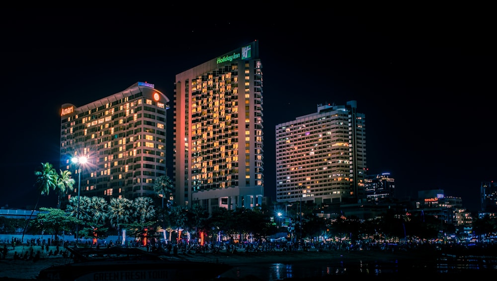 city buildings during night time