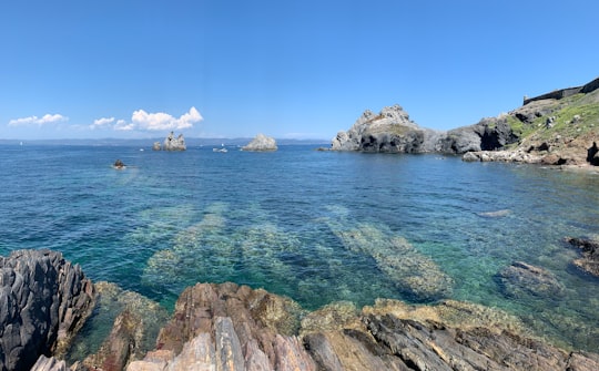 brown rocky mountain beside blue sea under blue sky during daytime in Hyères France