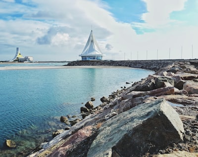 white bridge over the sea during daytime turkmenistan google meet background