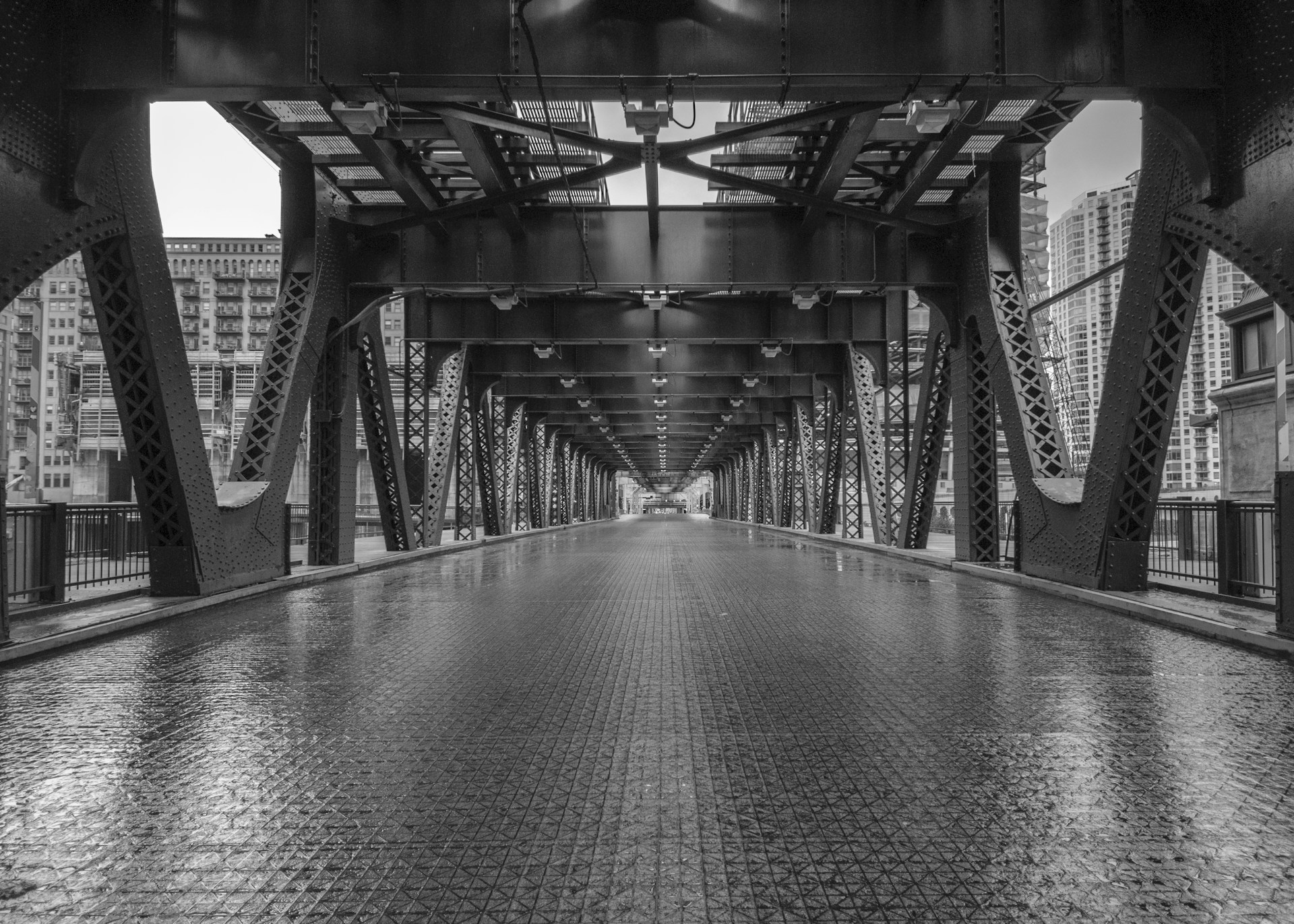 grayscale photo of bridge over water