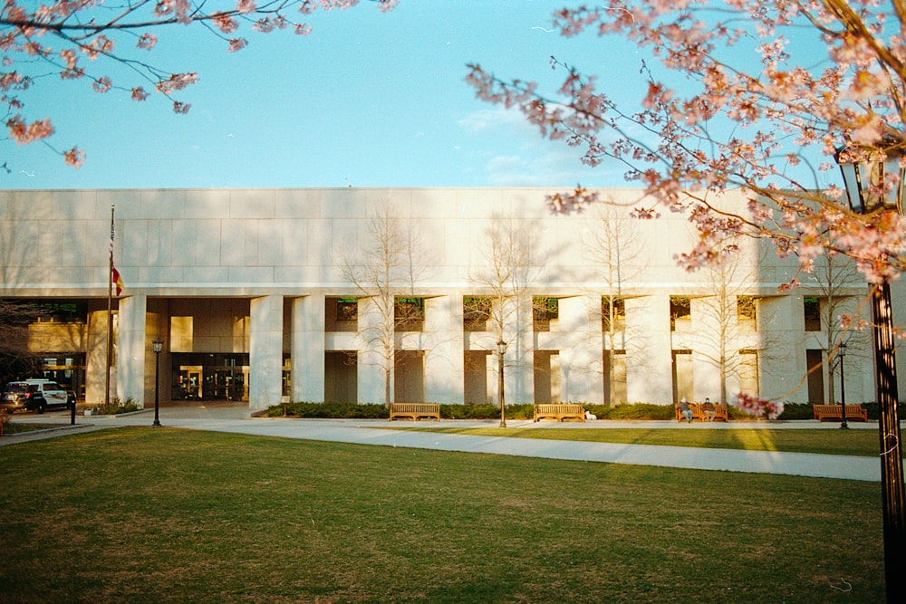 a building with a lawn in front of it