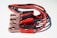 A set of jumper cables with copper clips and insulated handles. The cables are red and black, coiled together with prominent textured grips.