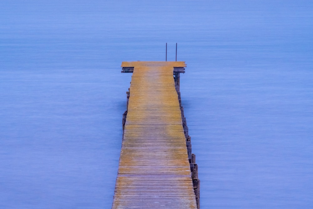 Muelle de madera marrón en el cuerpo de agua durante el día