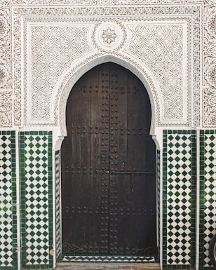 green and white floral door