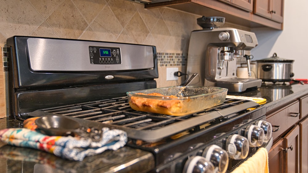 brown bread on black and silver gas stove