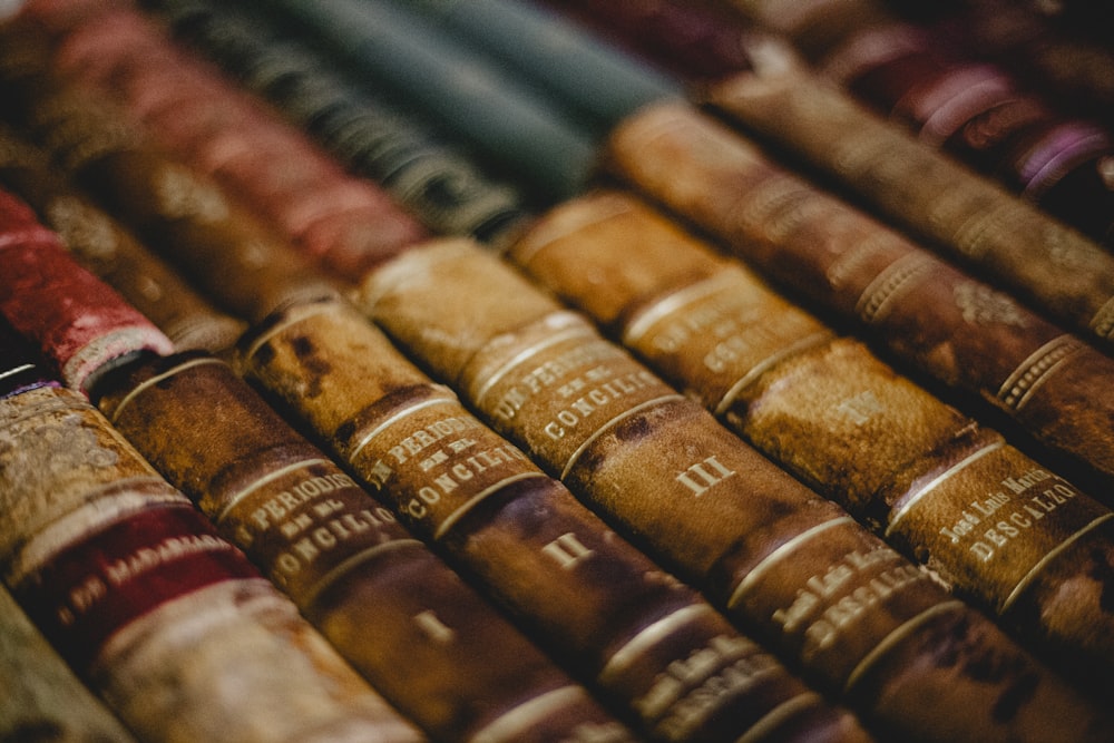 stack of books on shelf