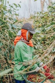 woman in green jacket standing near green plants during daytime