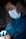 person in blue shirt with white face mask