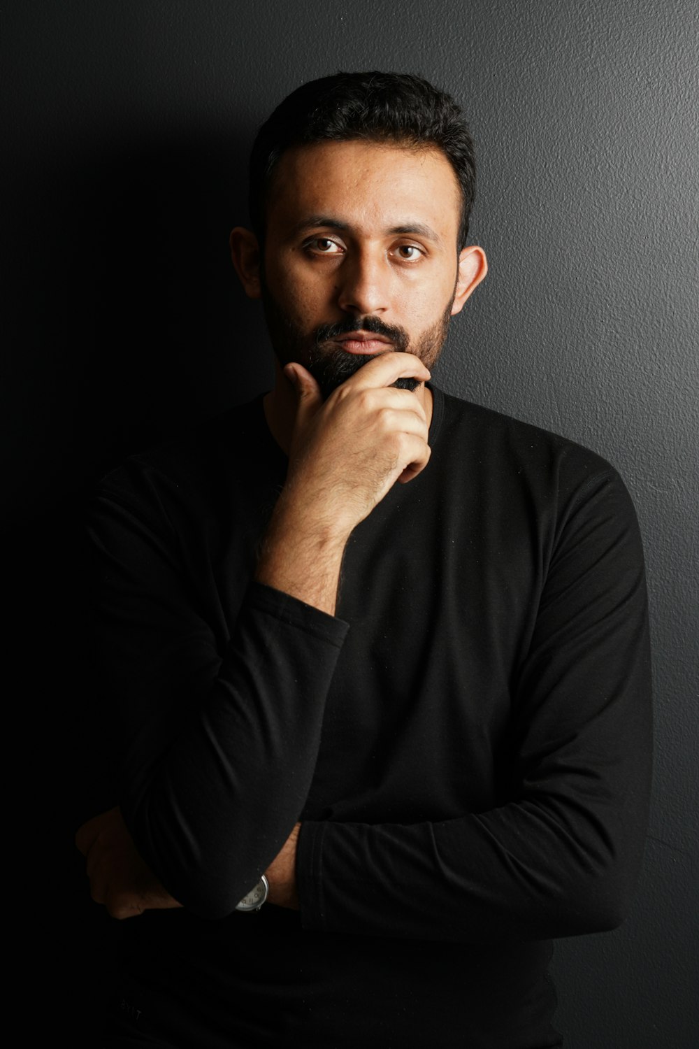 man in black long sleeve shirt