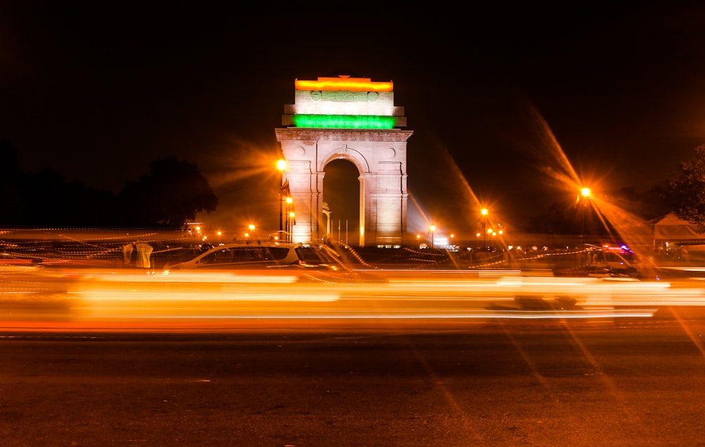 white concrete arch during night time