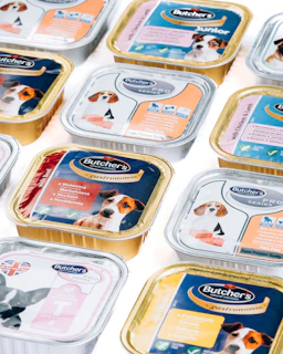 white and blue plastic container
