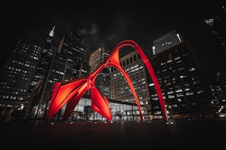 red and black building during night time