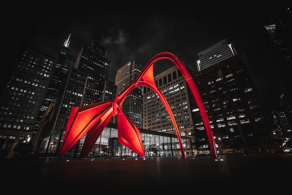 red and black building during night time