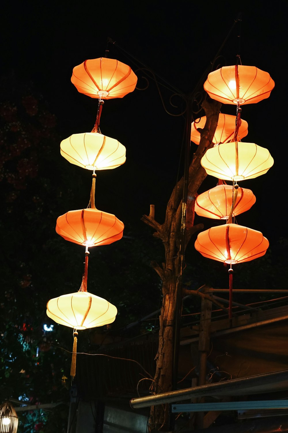 brown and white paper lanterns