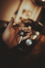 a person holding a car key in their hand